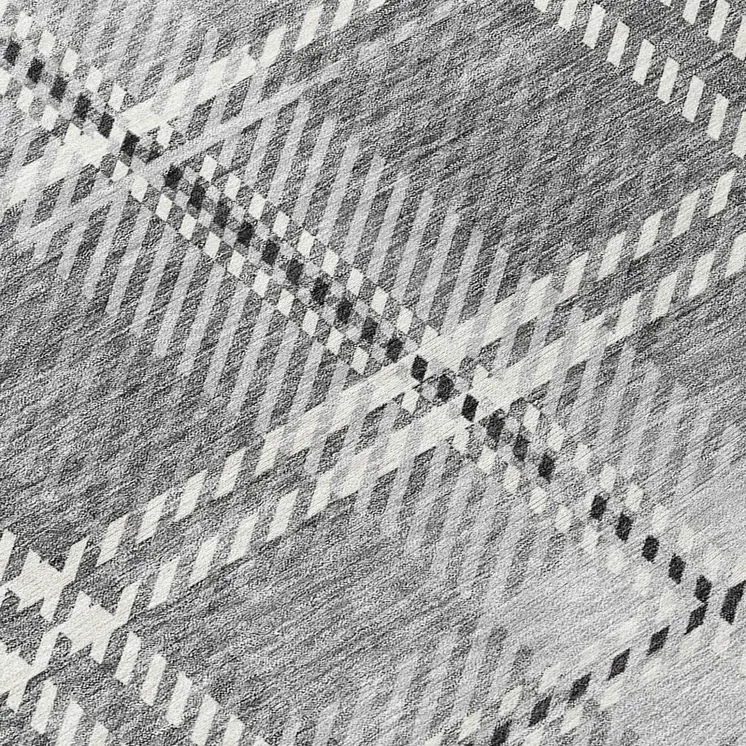 5' X 8' Gray Black And Ivory Plaid Washable Indoor Outdoor Area Rug