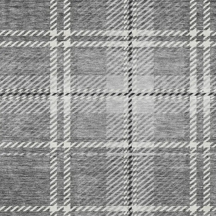 8' X 10' Gray Black And Ivory Plaid Washable Indoor Outdoor Area Rug