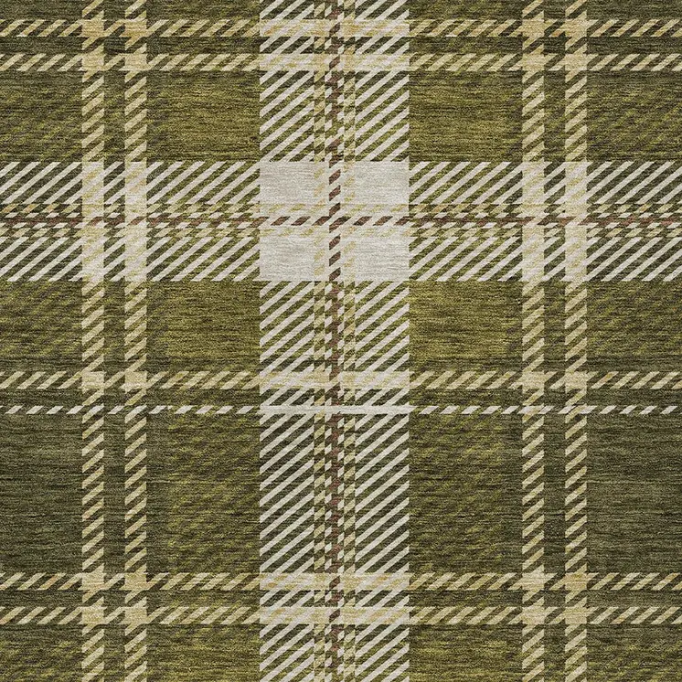 3' X 5' Olive Green Gold And Brown Plaid Washable Indoor Outdoor Area Rug