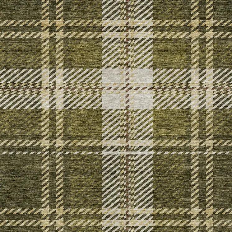 8' X 10' Olive Green Gold And Brown Plaid Washable Indoor Outdoor Area Rug