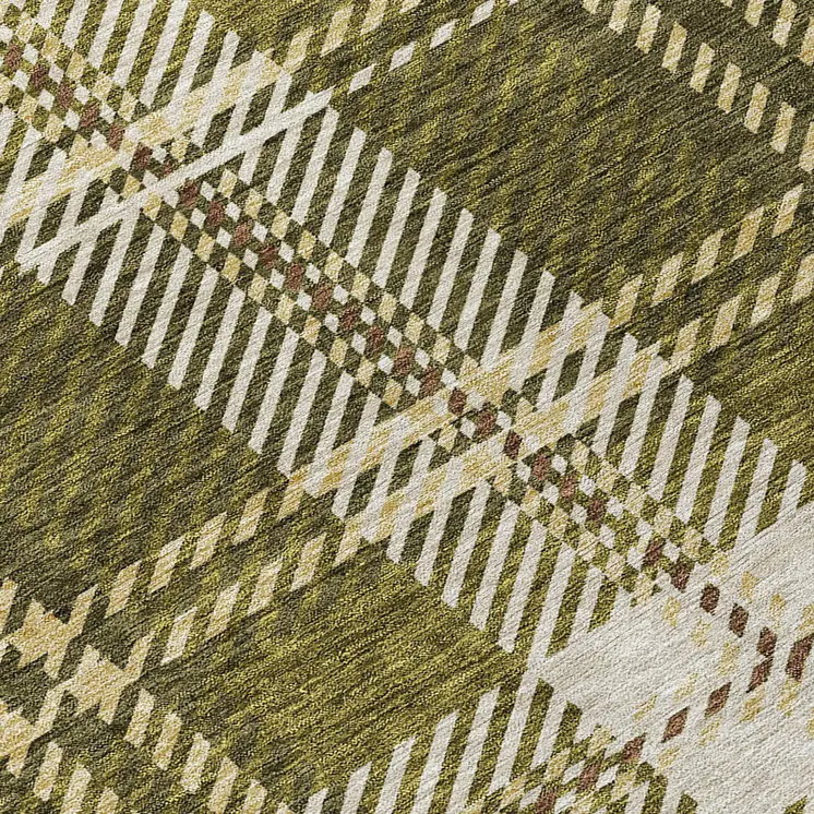 9' X 12' Olive Green Gold And Brown Plaid Washable Indoor Outdoor Area Rug