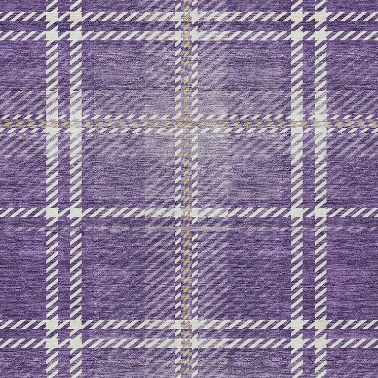 3' X 5' Purple Gold And Ivory Plaid Washable Indoor Outdoor Area Rug