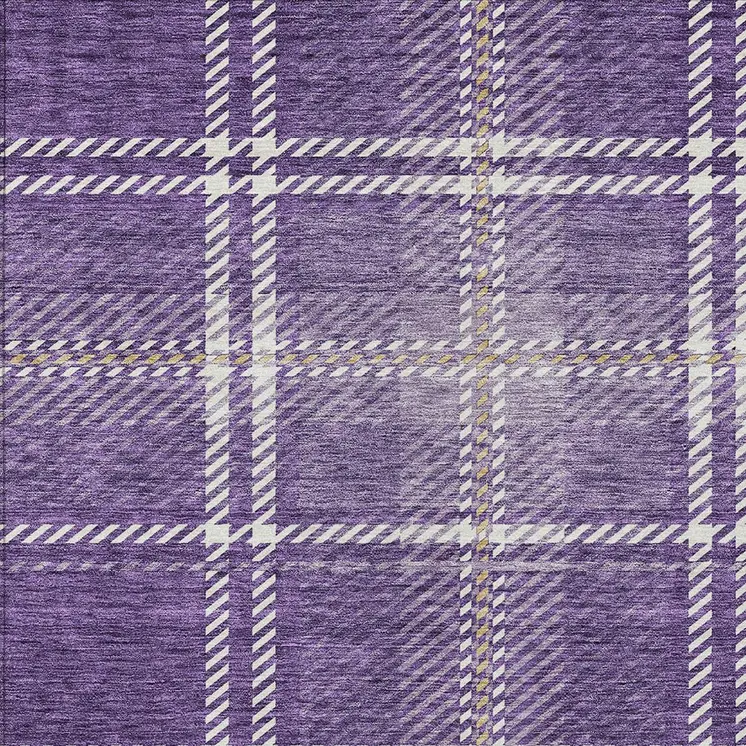 5' X 8' Purple Gold And Ivory Plaid Washable Indoor Outdoor Area Rug