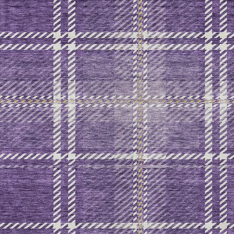 10' X 14' Purple Gold And Ivory Plaid Washable Indoor Outdoor Area Rug