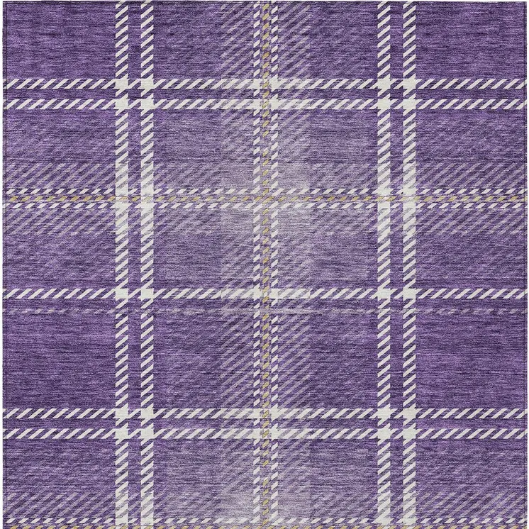 10' X 14' Purple Gold And Ivory Plaid Washable Indoor Outdoor Area Rug