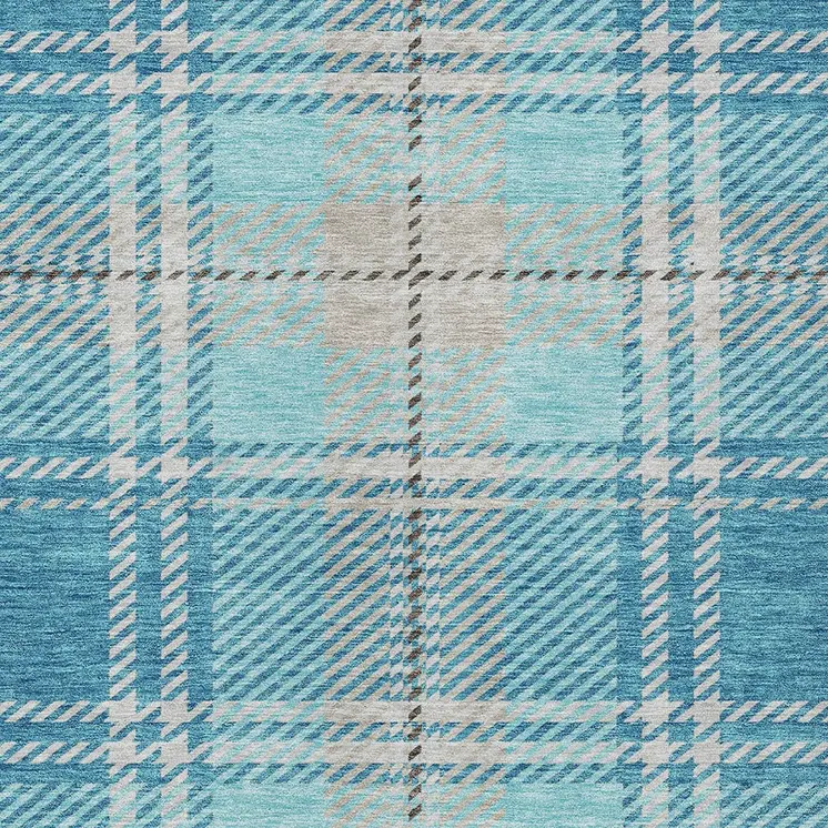 8' X 10' Teal Blue Gray And Brown Plaid Washable Indoor Outdoor Area Rug