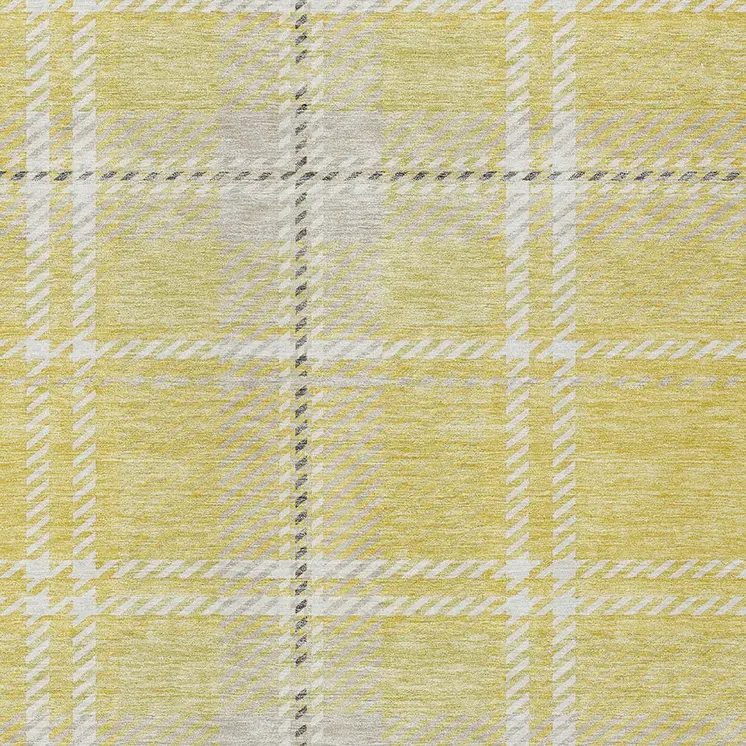 3' X 5' Yellow Black And Ivory Plaid Washable Indoor Outdoor Area Rug
