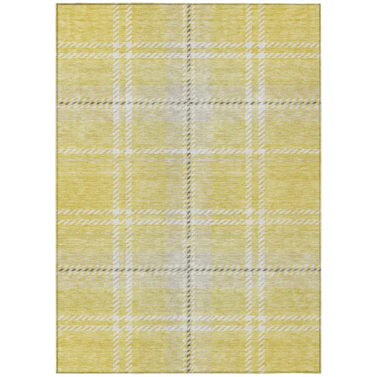 5' X 8' Yellow Black And Ivory Plaid Washable Indoor Outdoor Area Rug