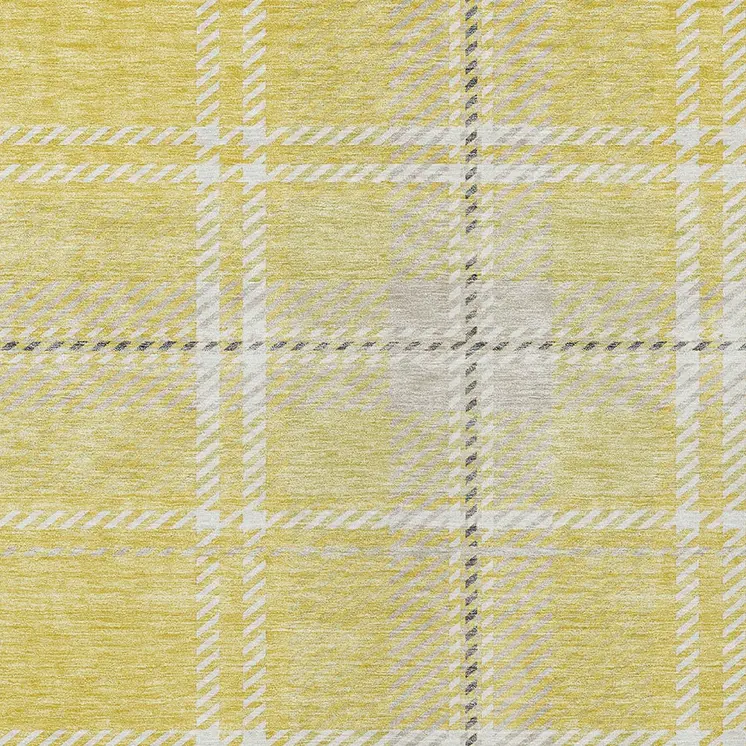 5' X 8' Yellow Black And Ivory Plaid Washable Indoor Outdoor Area Rug