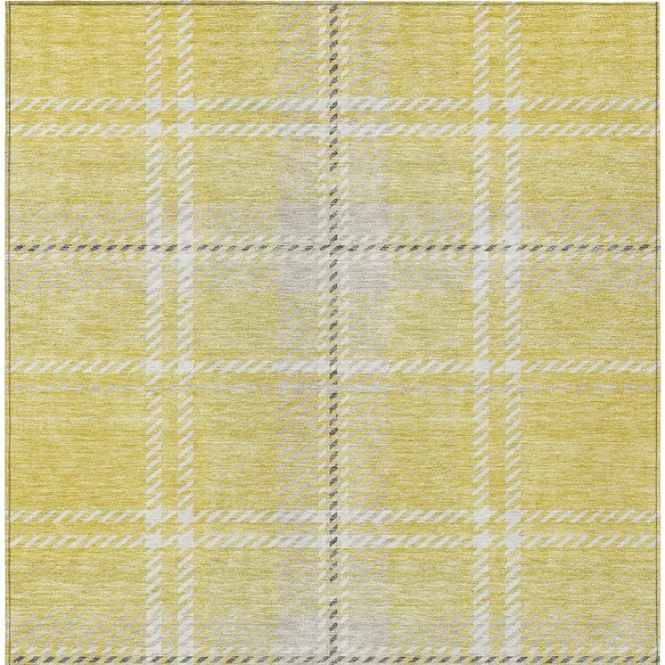 5' X 8' Yellow Black And Ivory Plaid Washable Indoor Outdoor Area Rug