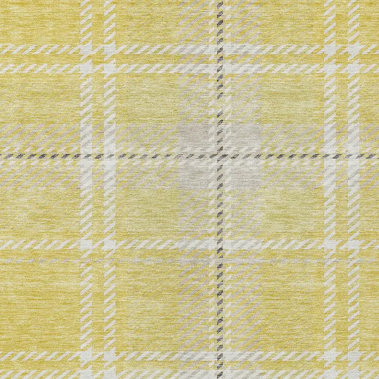 9' X 12' Yellow Black And Ivory Plaid Washable Indoor Outdoor Area Rug