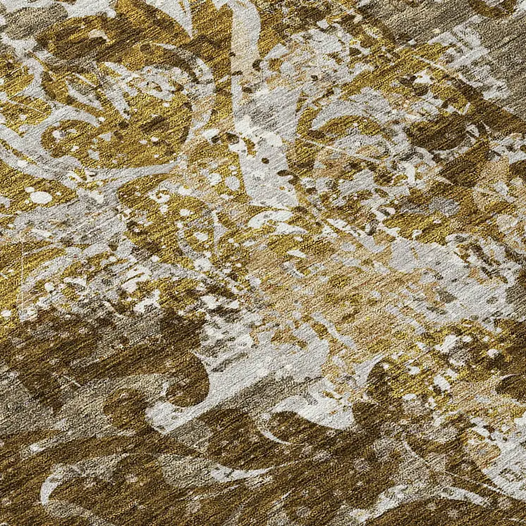 8' X 10' Brown Green And Ivory Damask Washable Indoor Outdoor Area Rug