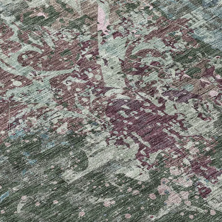 8' X 10' Fern Green And Purple Damask Washable Indoor Outdoor Area Rug