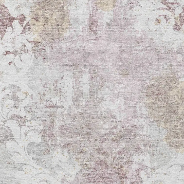 3' X 5' Ivory Light Purple And Gray Damask Washable Indoor Outdoor Area Rug