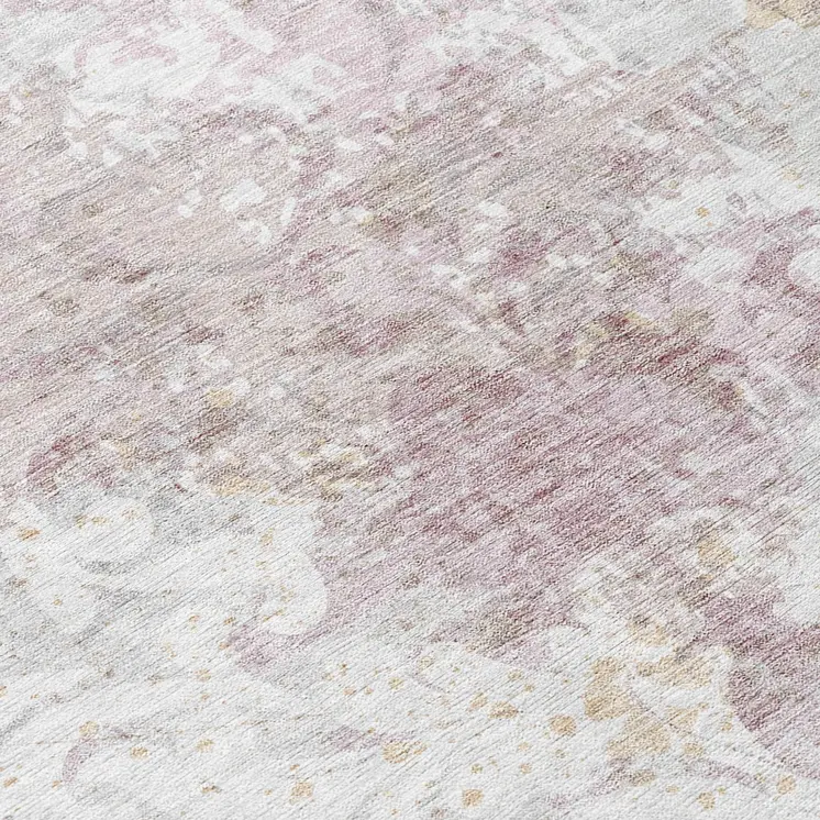 8' Ivory Light Purple And Gray Round Damask Washable Indoor Outdoor Area Rug
