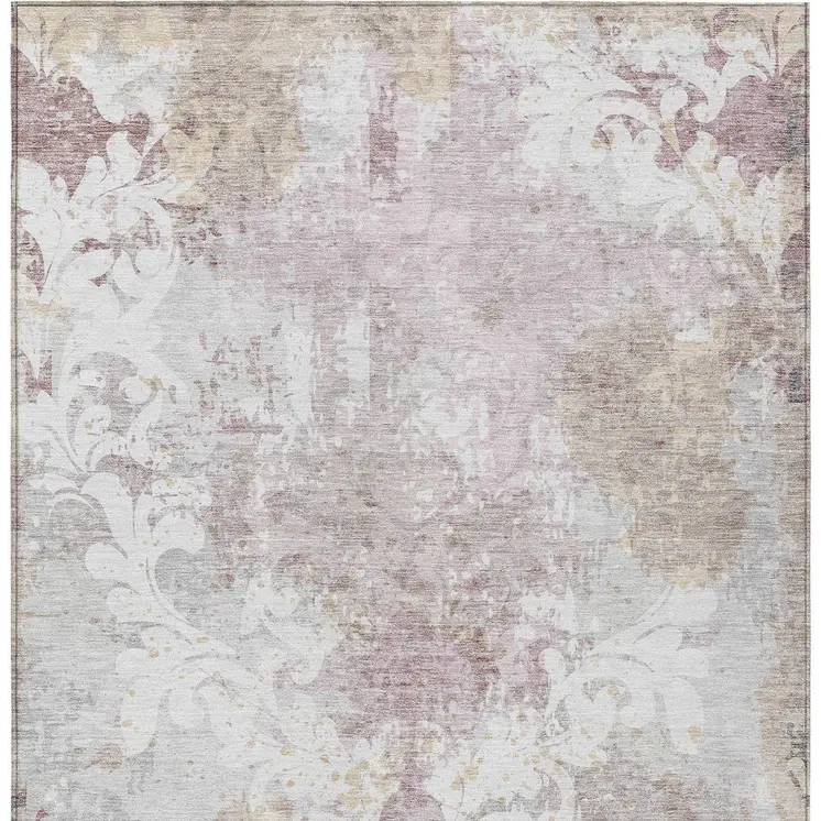 8' X 10' Ivory Light Purple And Gray Damask Washable Indoor Outdoor Area Rug