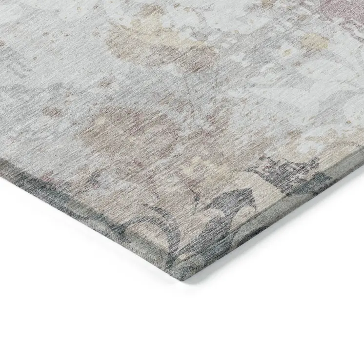 8' X 10' Ivory Light Purple And Gray Damask Washable Indoor Outdoor Area Rug