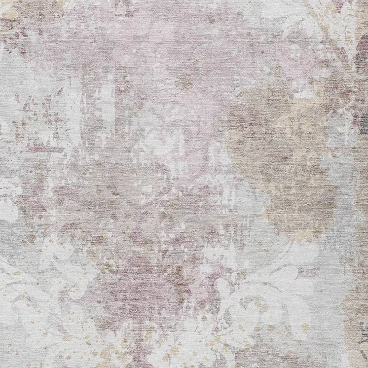 8' X 10' Ivory Light Purple And Gray Damask Washable Indoor Outdoor Area Rug