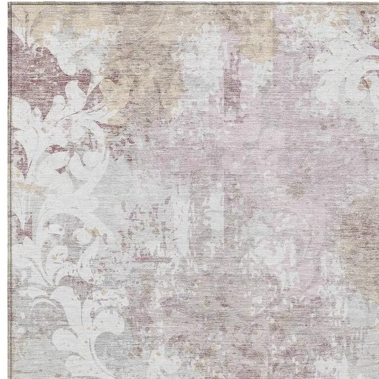 10' X 14' Ivory Light Purple And Gray Damask Washable Indoor Outdoor Area Rug