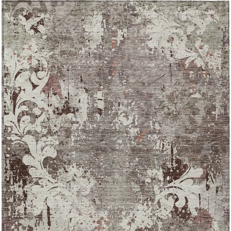 5' X 8' Taupe Ivory And Brown Damask Washable Indoor Outdoor Area Rug