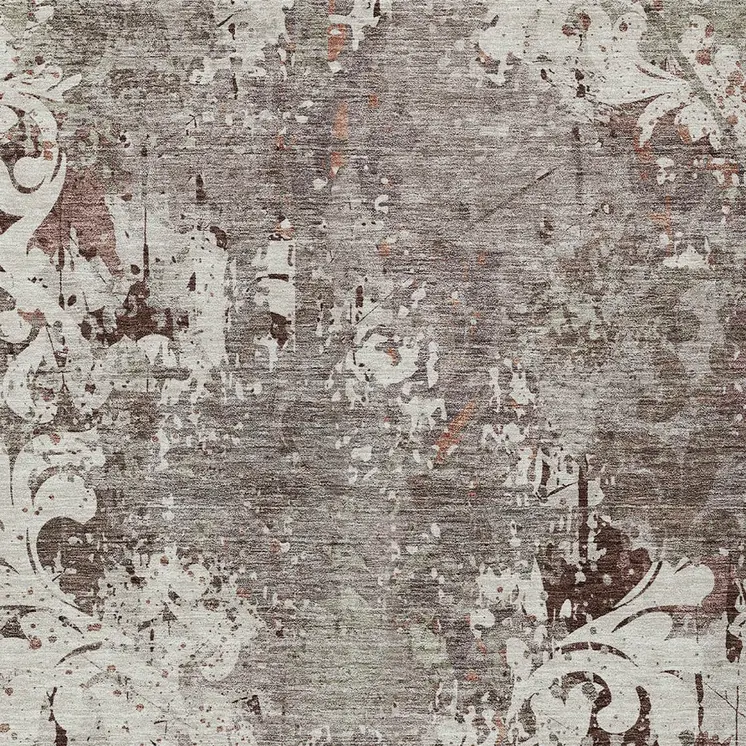 9' X 12' Taupe Ivory And Brown Damask Washable Indoor Outdoor Area Rug
