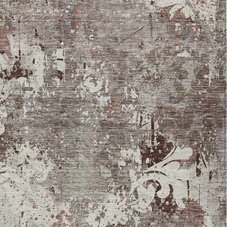 10' X 14' Taupe Ivory And Brown Damask Washable Indoor Outdoor Area Rug