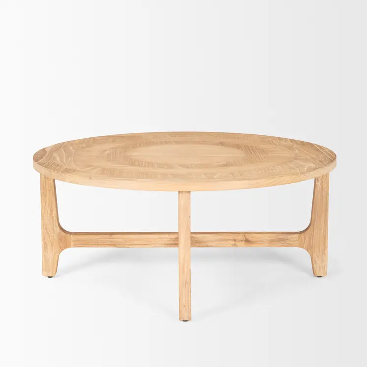 39" Natural and White Solid Wood Round Distressed Coffee Table