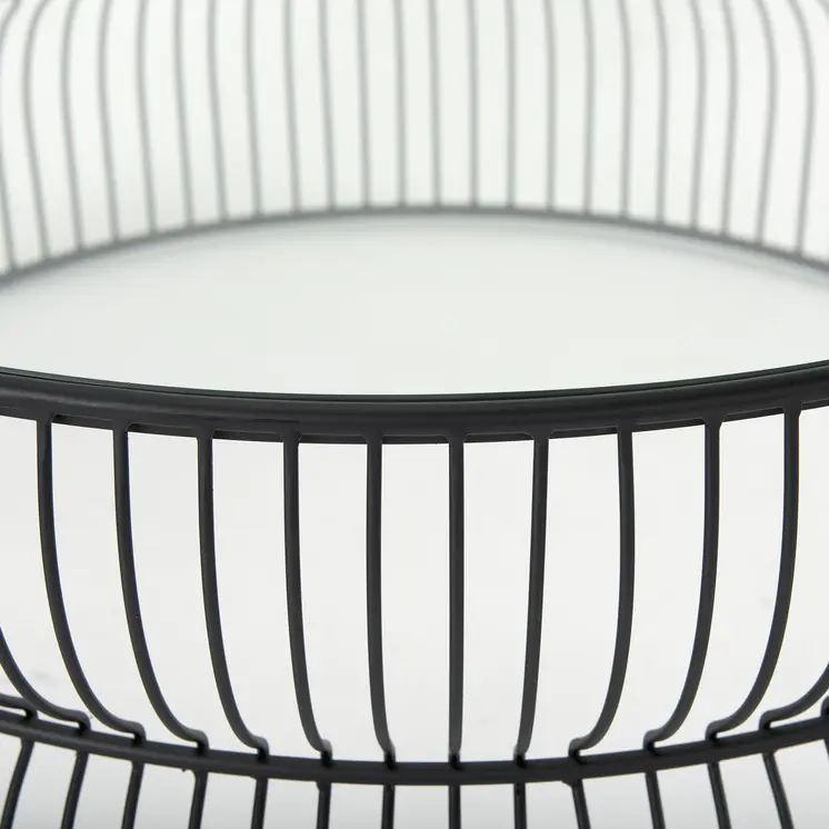 30" Black and Clear Glass and Iron Round Frame Coffee Table