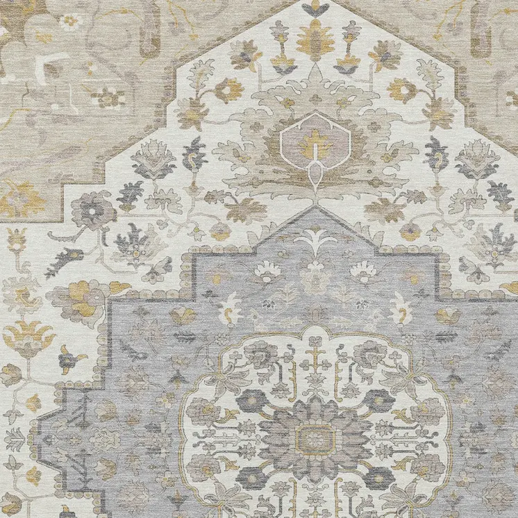 8' X 10' Beige Ivory And Gray Oriental Washable Indoor Outdoor Area Rug