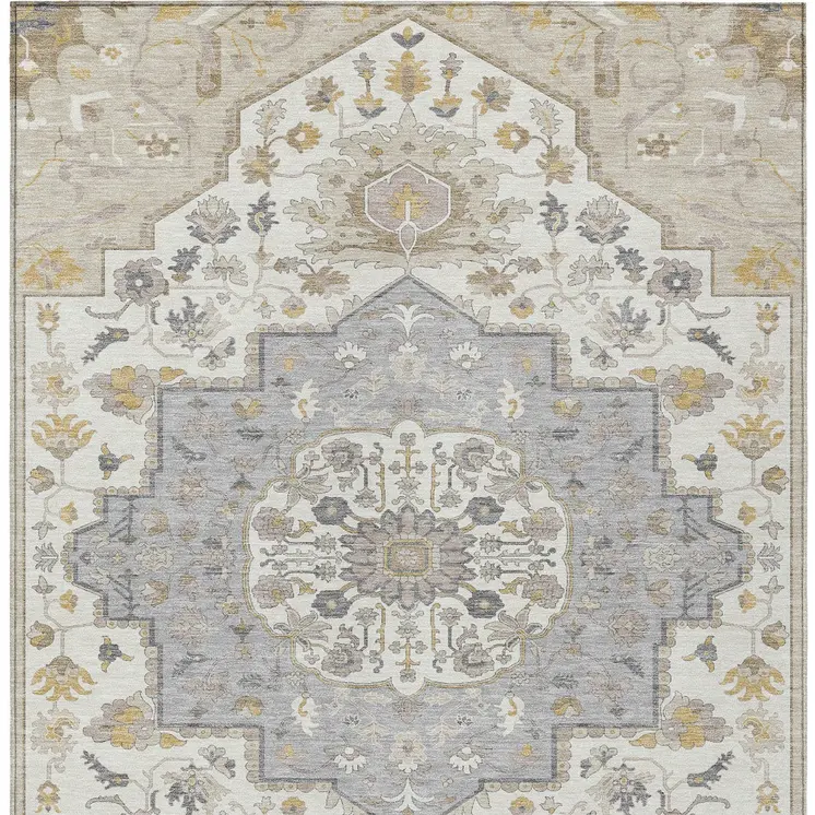 10' X 14' Beige Ivory And Gray Oriental Washable Indoor Outdoor Area Rug