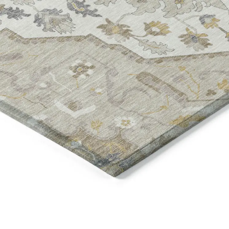 10' X 14' Beige Ivory And Gray Oriental Washable Indoor Outdoor Area Rug