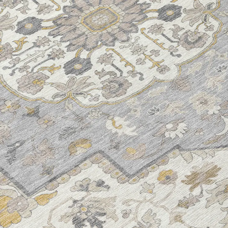 10' X 14' Beige Ivory And Gray Oriental Washable Indoor Outdoor Area Rug