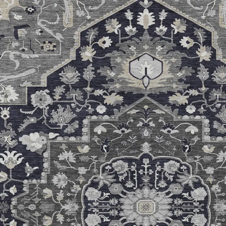 5' X 8' Black Gray And Beige Oriental Washable Indoor Outdoor Area Rug