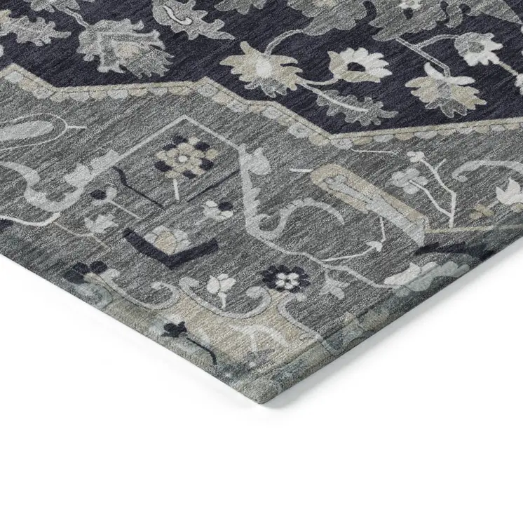 10' X 14' Black Gray And Beige Oriental Washable Indoor Outdoor Area Rug
