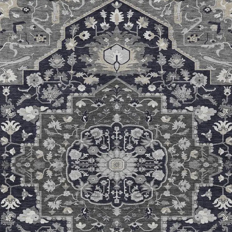 10' X 14' Black Gray And Beige Oriental Washable Indoor Outdoor Area Rug