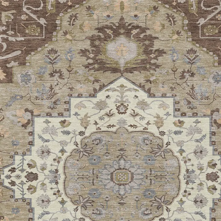 3' X 5' Chocolate Beige And Gray Oriental Washable Indoor Outdoor Area Rug