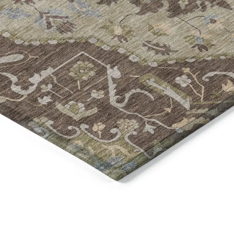 8' X 10' Chocolate Beige And Gray Oriental Washable Indoor Outdoor Area Rug