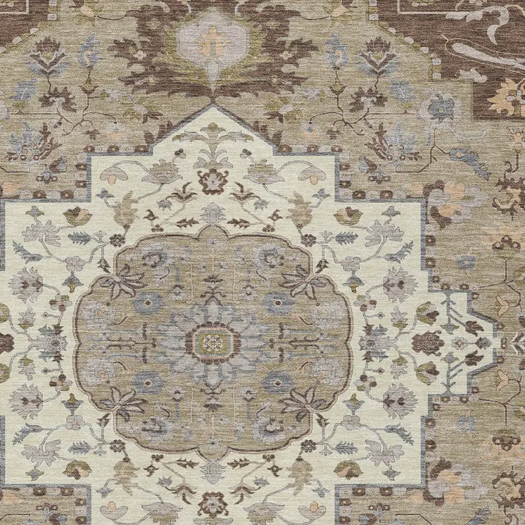 8' X 10' Chocolate Beige And Gray Oriental Washable Indoor Outdoor Area Rug