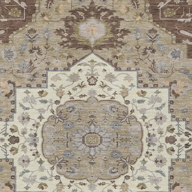 9' X 12' Chocolate Beige And Gray Oriental Washable Indoor Outdoor Area Rug
