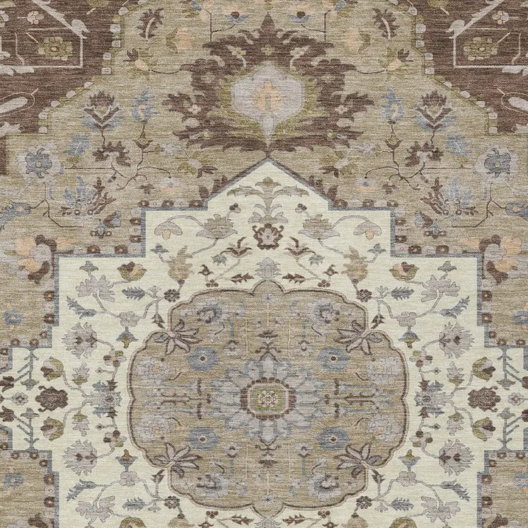 10' X 14' Chocolate Beige And Gray Oriental Washable Indoor Outdoor Area Rug