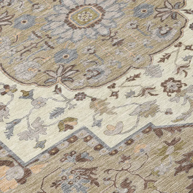 10' X 14' Chocolate Beige And Gray Oriental Washable Indoor Outdoor Area Rug