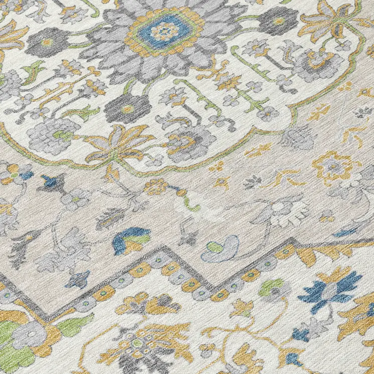 10' X 14' Gold Ivory And Blue Oriental Washable Indoor Outdoor Area Rug