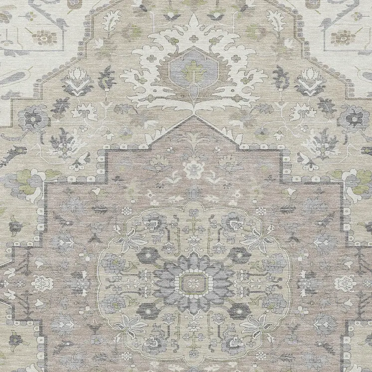 5' X 8' Ivory Beige And Gray Oriental Washable Indoor Outdoor Area Rug