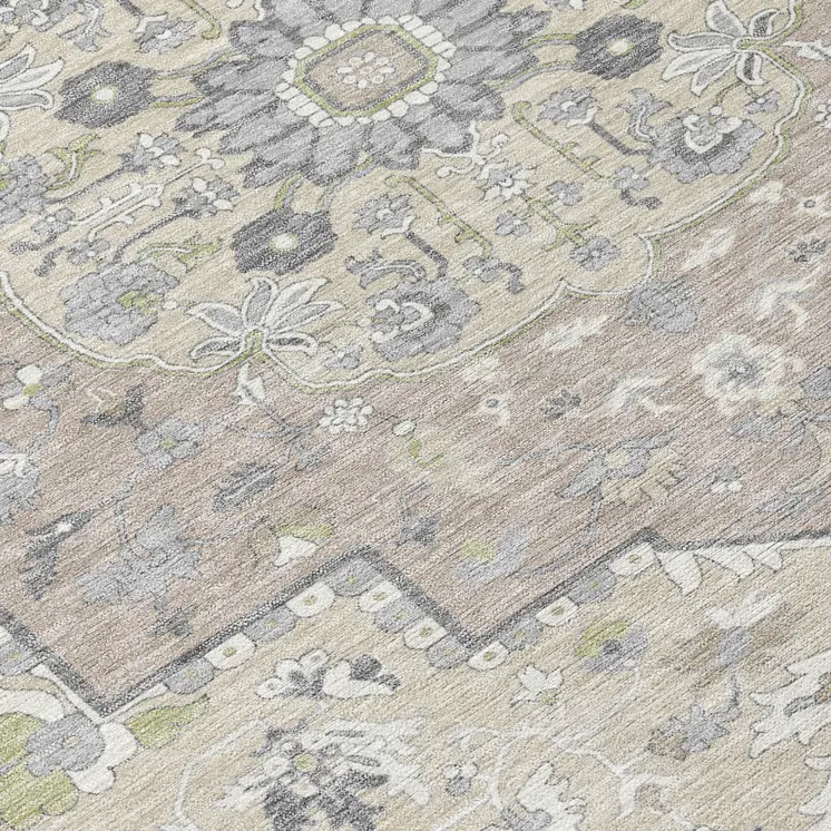 5' X 8' Ivory Beige And Gray Oriental Washable Indoor Outdoor Area Rug