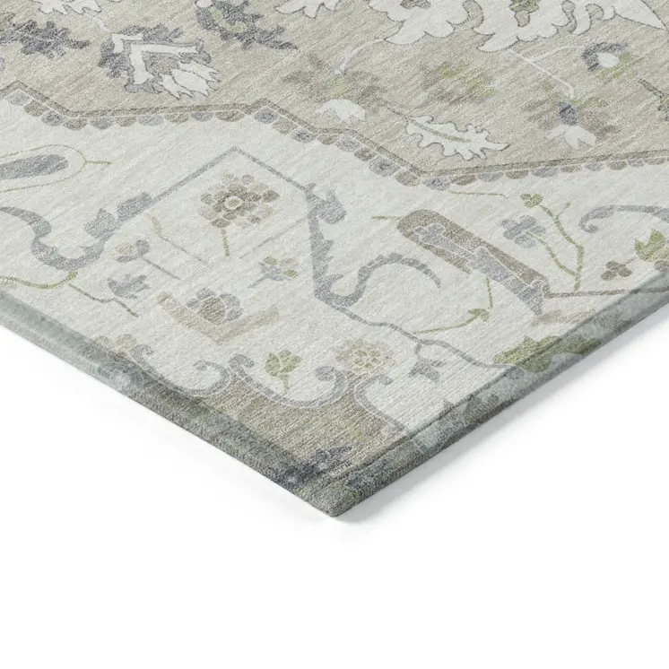 9' X 12' Ivory Beige And Gray Oriental Washable Indoor Outdoor Area Rug