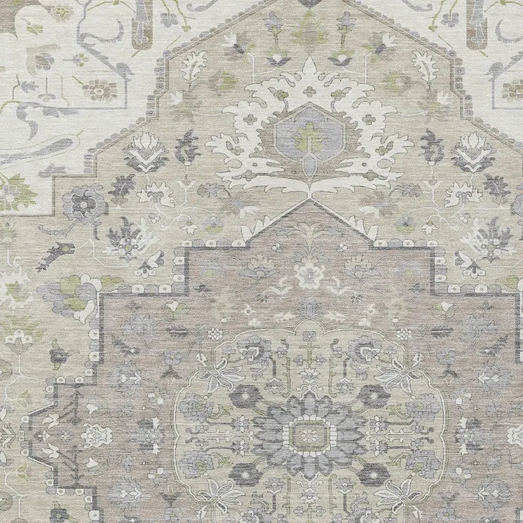 9' X 12' Ivory Beige And Gray Oriental Washable Indoor Outdoor Area Rug