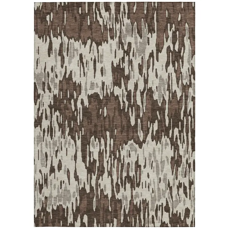 5' X 8' Brown Beige And Gray Striped Washable Indoor Outdoor Area Rug