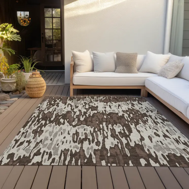 5' X 8' Brown Beige And Gray Striped Washable Indoor Outdoor Area Rug