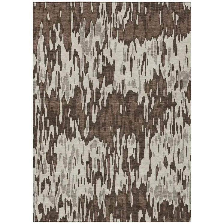 5' X 8' Brown Beige And Gray Striped Washable Indoor Outdoor Area Rug