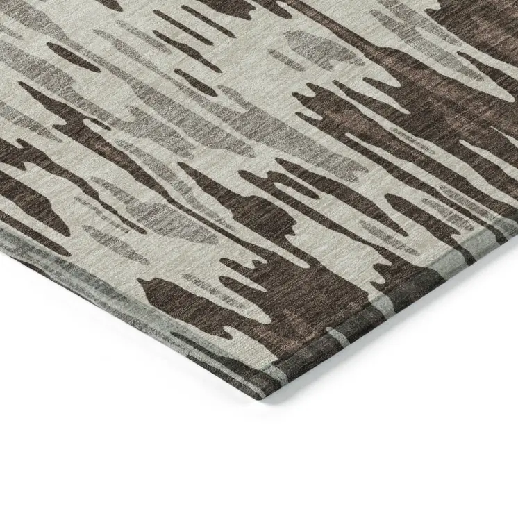 5' X 8' Brown Beige And Gray Striped Washable Indoor Outdoor Area Rug